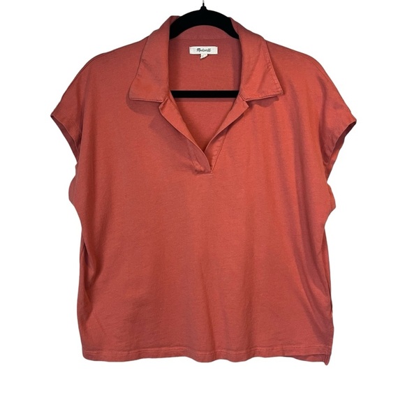Madewell Cropped Relaxed Causal Polo Short Sleeve Burnt Orange Large - Picture 1 of 6